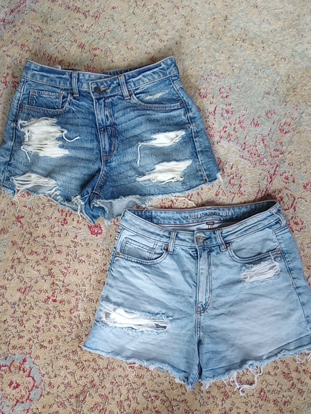 American Eagle Outfitters Light Blue & Medium Blue Distressed Denim Shorts